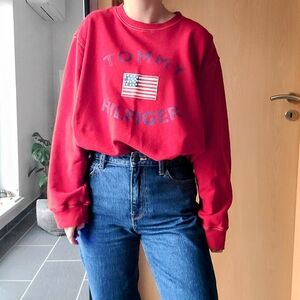 Tommy Hilfiger Vintage Authentic Y2K Red Logo Front Crew Neck Sweater Women's 2X